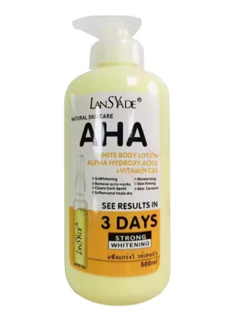 آها لوشن الجسم الأبيض الطبيعي للعناية بالبشرة، أحماض ألفا هيدروكسي + فيتامين ج وهـ، شاهد النتائج خلال 3 أيام، تبييض قوي 500 مل + مصل الجسم من دكتور ميناير آها 500 مل - Image 2