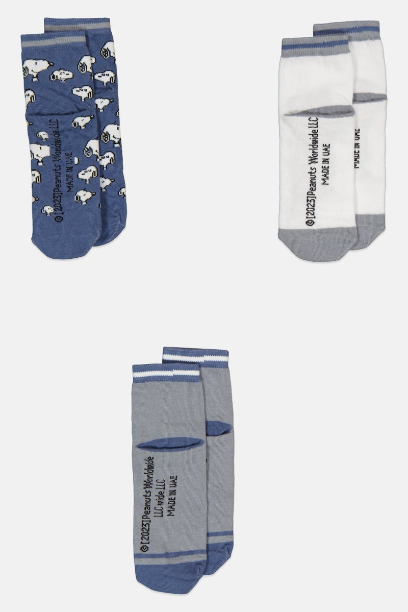 Peanuts Kids Boy 3 Pairs Graphic Pattern Ankle Socks, Multicolor  - Image 2