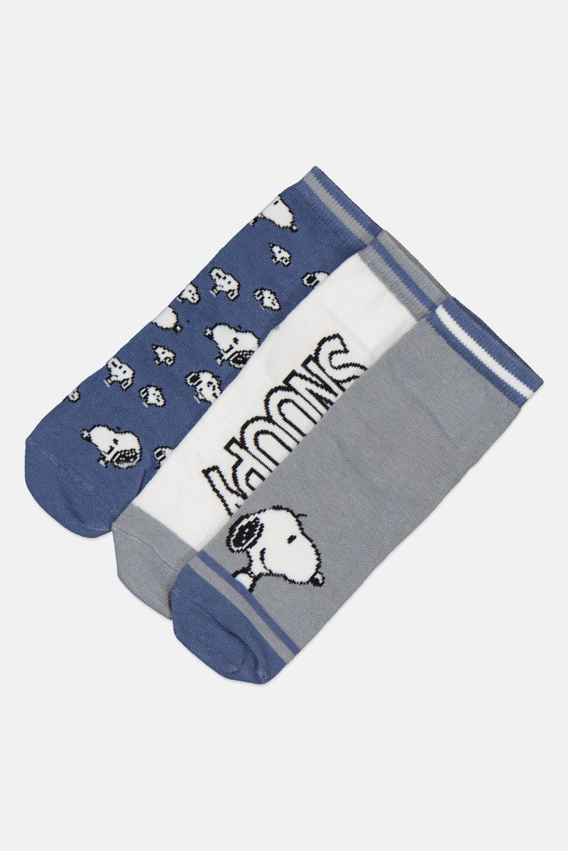 Peanuts Kids Boy 3 Pairs Graphic Pattern Ankle Socks, Multicolor  - Image 1