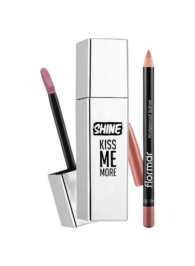flormar Shine Kiss Me More - 001 Home Office Day & Lipliner Pencil - 201 Naturally Nude Value Pack - Image 1