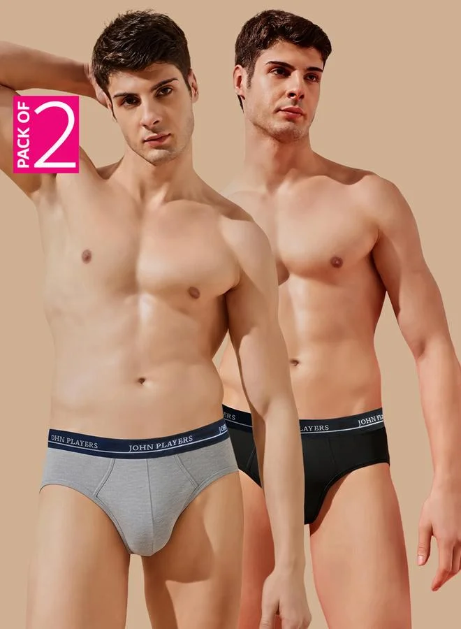 John Players Pack of 2 - Multi-Color Logo Print Brief Underwear