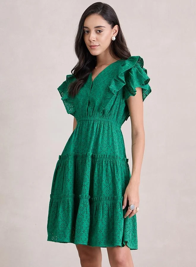 Femmella Femmella Schiffli Ruffled Sleeve Tiered Mini Dress