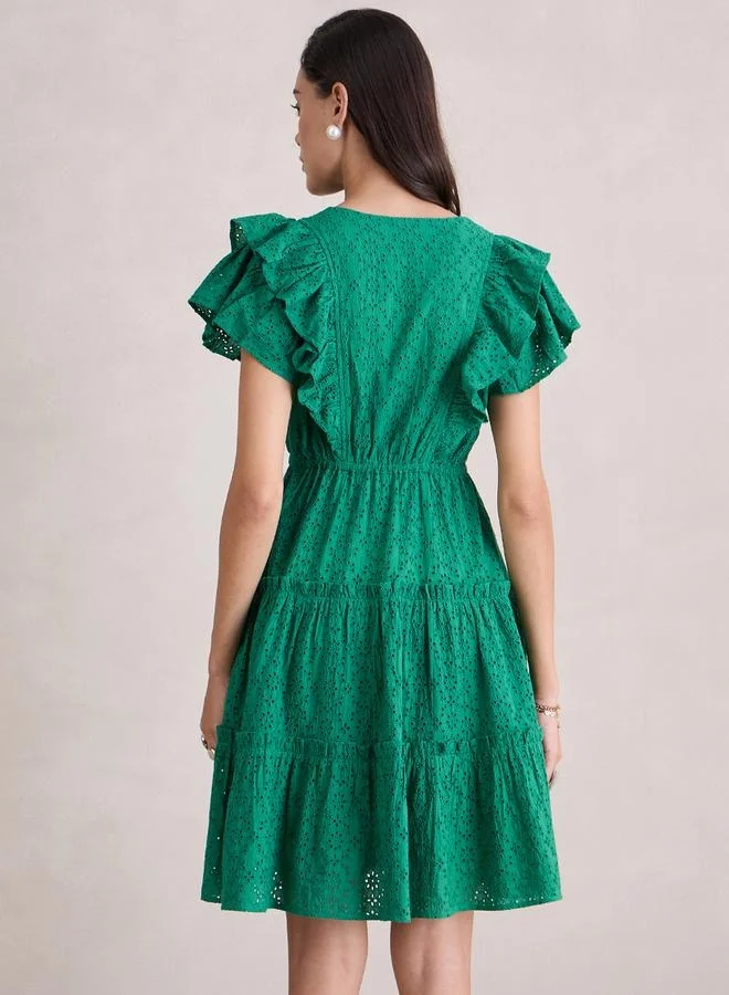 Femmella Femmella Schiffli Ruffled Sleeve Tiered Mini Dress