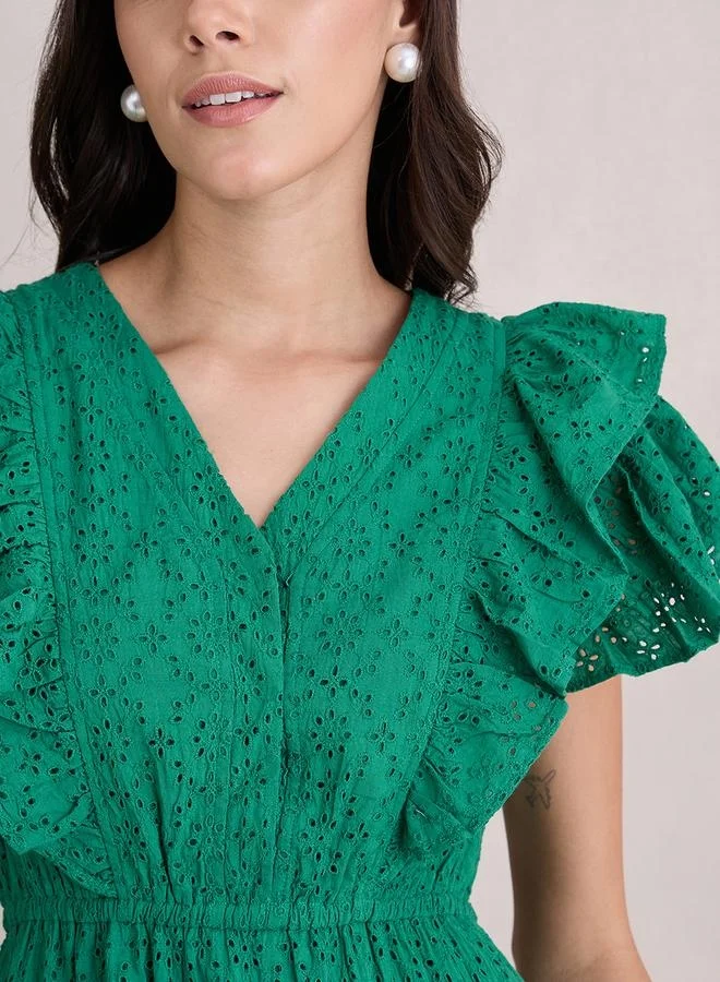 Femmella Femmella Schiffli Ruffled Sleeve Tiered Mini Dress