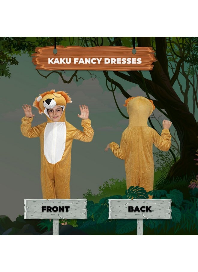 Kaku Fancy Dresses Kaku Fancy Dresses Fleece Lion Wild Animal Costume For Kids - Brown, 5-6 Years|Animal Fancy Dress For Boys & Girls  - Image 3