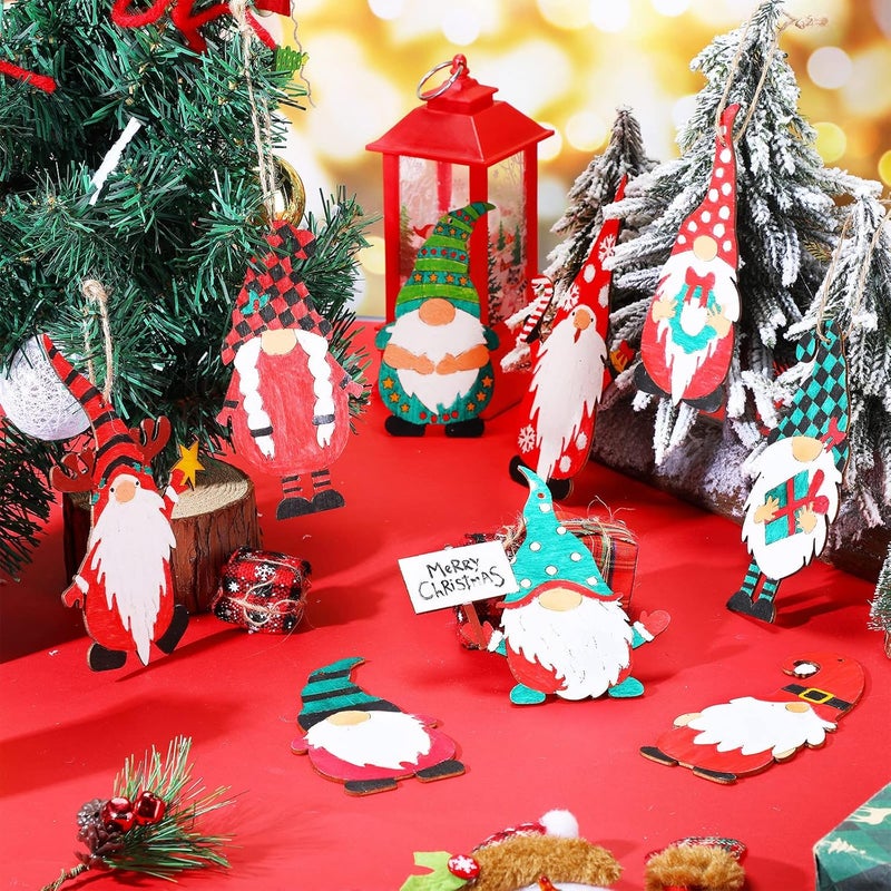Macarrie 48 Pcs Christmas Wood Gnome Cutouts Blank Unfinished Wooden Gnome Hanging Ornaments Elf Paintable Christmas Ornaments with Rope for DIY Craft Painting Home Decor - Image 5