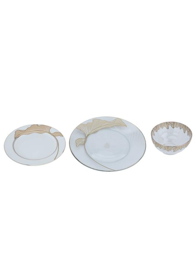 السيف  طقم أطباق تقديم من البورسلين مكون من 3 قطع بنمط ذهبي دائري أبيض - Image 2