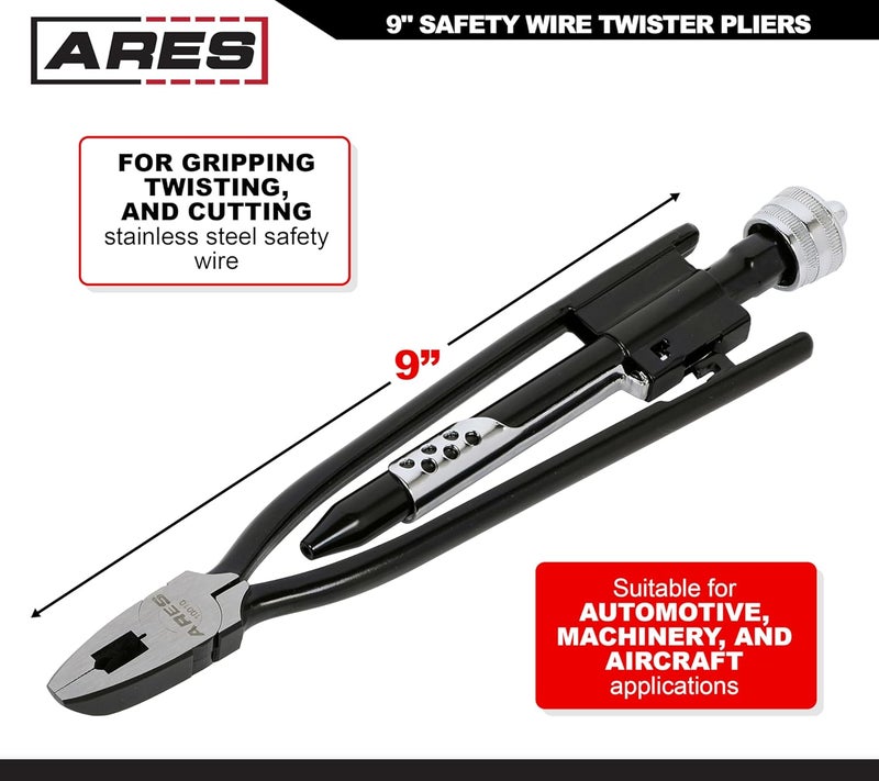 ARES 10010-9 بوصة كماشة لف السلك الأمني - أداة متينة لف وفك، تمسك، وتقطع سلك الأمان المصنوع من الفولاذ المقاوم للصدأ على المركبات، والآلات، والطائرات - Image 2