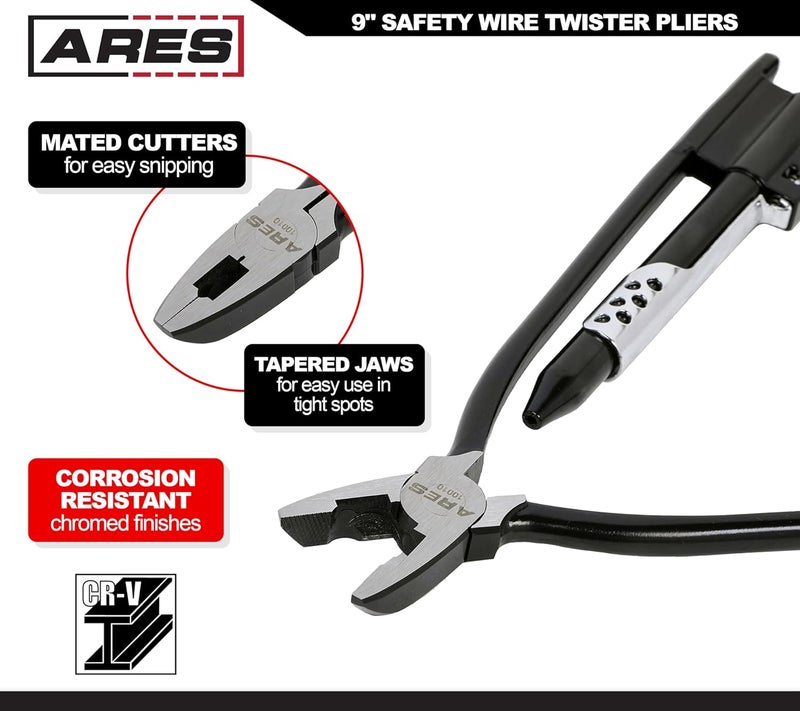 ARES 10010-9 بوصة كماشة لف السلك الأمني - أداة متينة لف وفك، تمسك، وتقطع سلك الأمان المصنوع من الفولاذ المقاوم للصدأ على المركبات، والآلات، والطائرات - Image 3