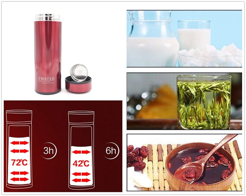Milepetus Glass Liner Vacuum Flask Stainless Steel Water Bottle Insulated Travel Coffee Mug,11oz,9oz Available (11oz, Red) - Image 2