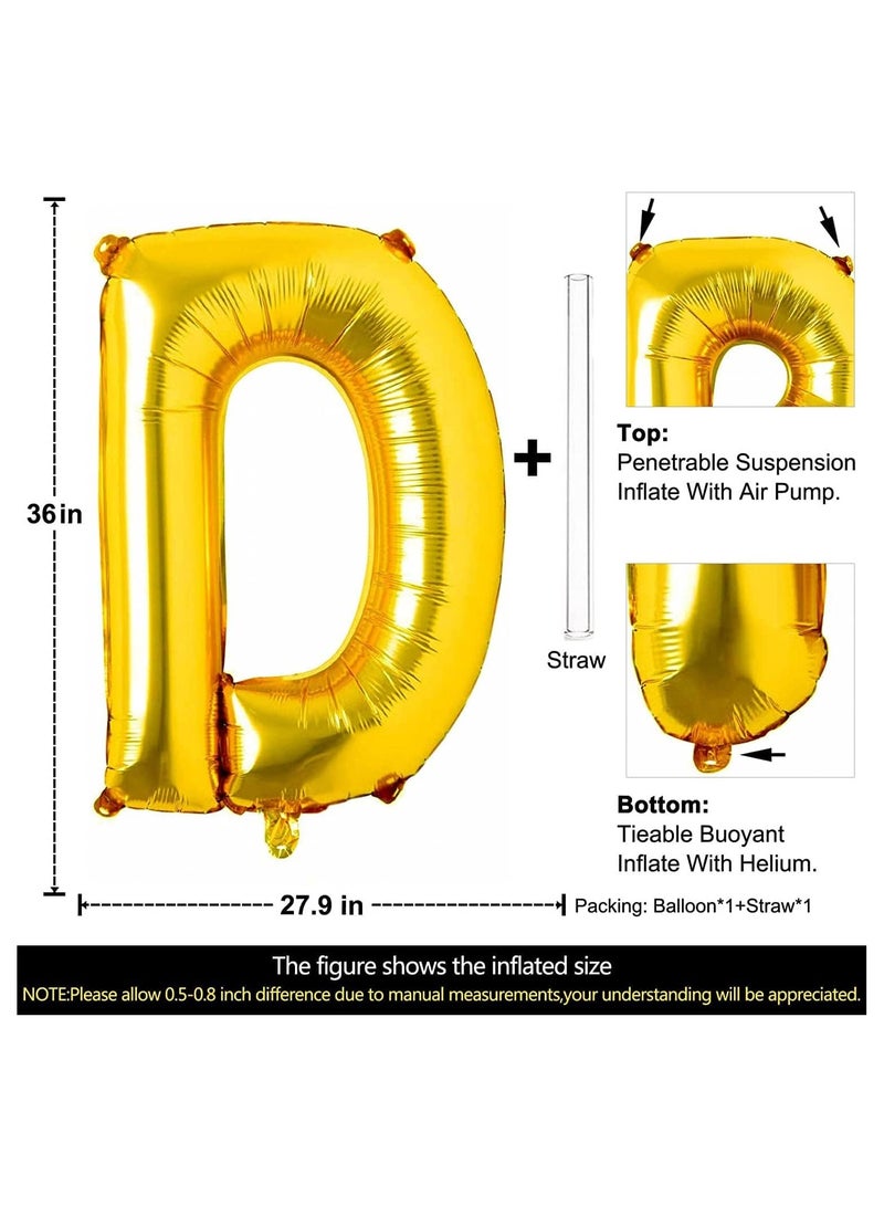 جولد إيدج بالونات هيليوم من رقائق معدنية على شكل حرف D ذهبي عملاق مقاس 32 بوصة، بالون مايلر كبير واحد، مستلزمات تزيين حفلات أعياد الميلاد وحفلات استقبال المولود (ذهبي D) - Image 2
