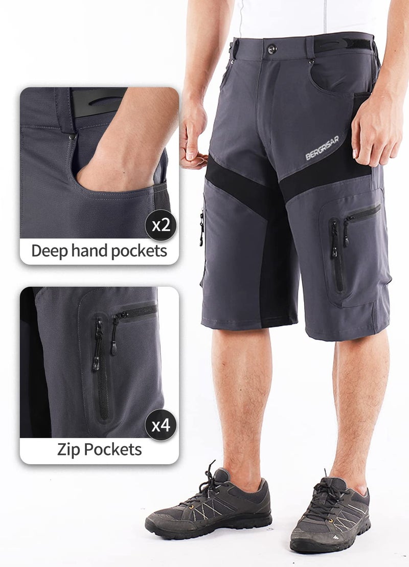 BERGRISAR Men's Cycling Shorts Loose Fit Mountain Bike Shorts with 6 Pockets Grey Large - Image 5