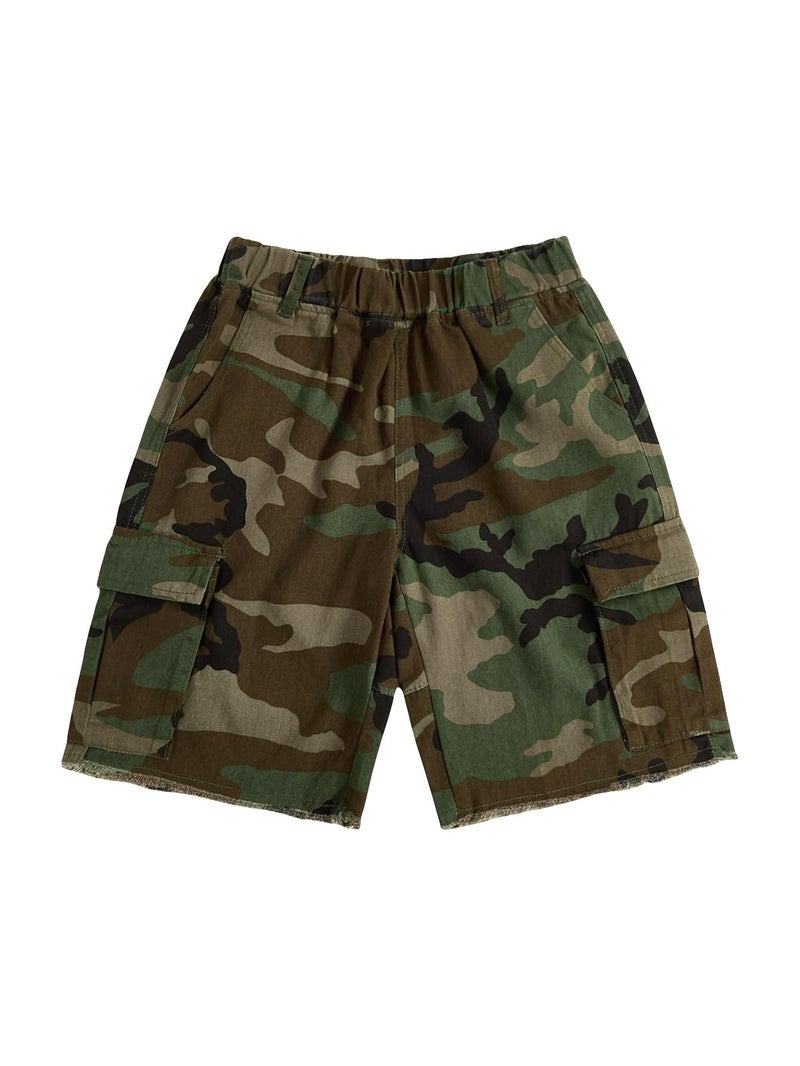WDIRARA Women's Camo Cargo Shorts Streetwear Elastic Waist Bermuda Shorts with Flap Pockets Green Medium - Image 5