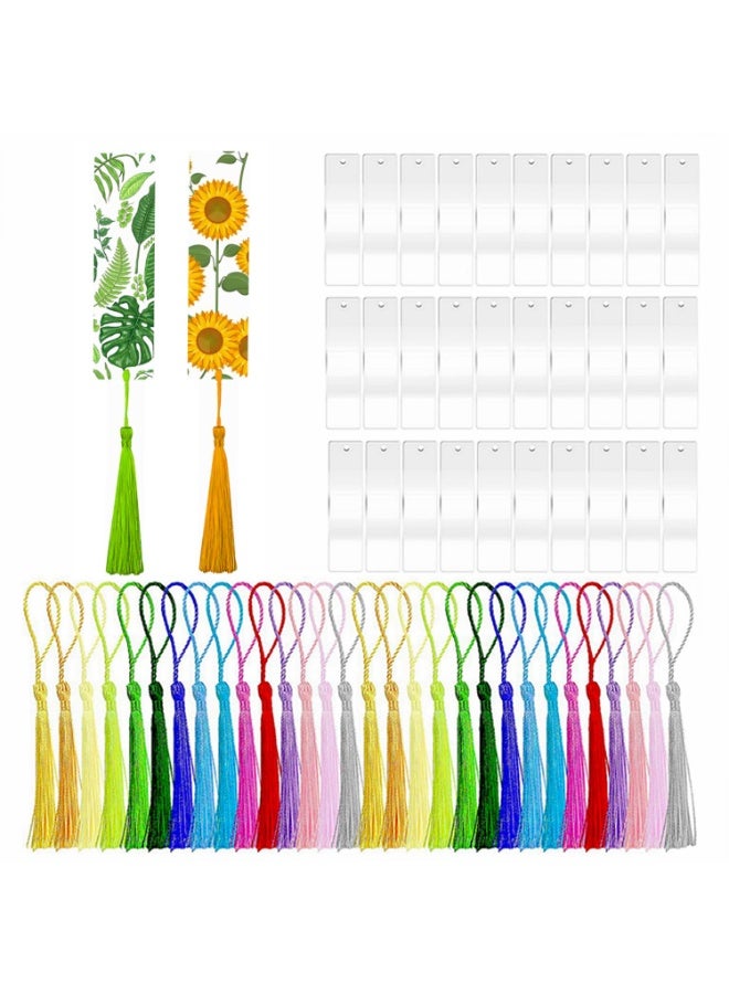 Chabeia 30PCS Acrylic Bookmark Blanks, Clear Acrylic Craft Bookmarks with 30PCS Colorful Tassels, Transparent Rectangle Bookmarks Bulk for DIY Crafts Hanging Tag Gift Tag Price Tags （Rectangle） - Image 1