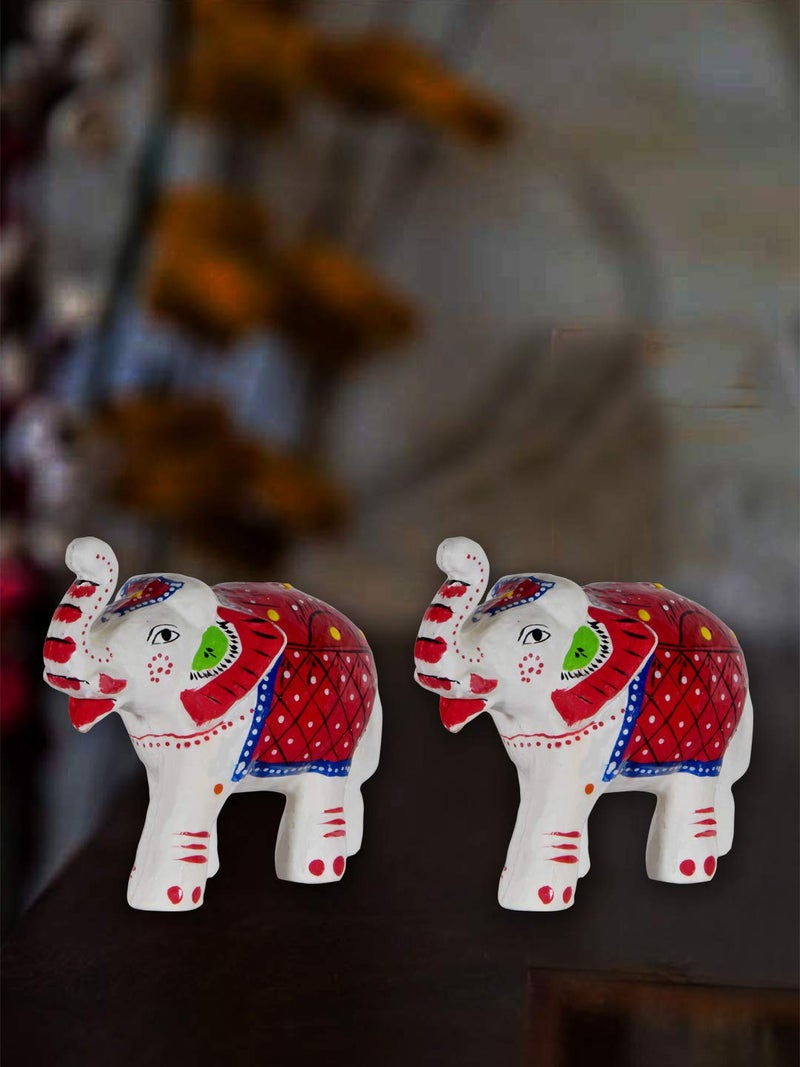 DreamKraft Handcrafted Paper Mache Elephant Showpiece for Home, Festive Gifting, Housewarming Present Decoration Standard, White, 2 Piece., Cultural, Artistic, Nature-Inspired - Image 1