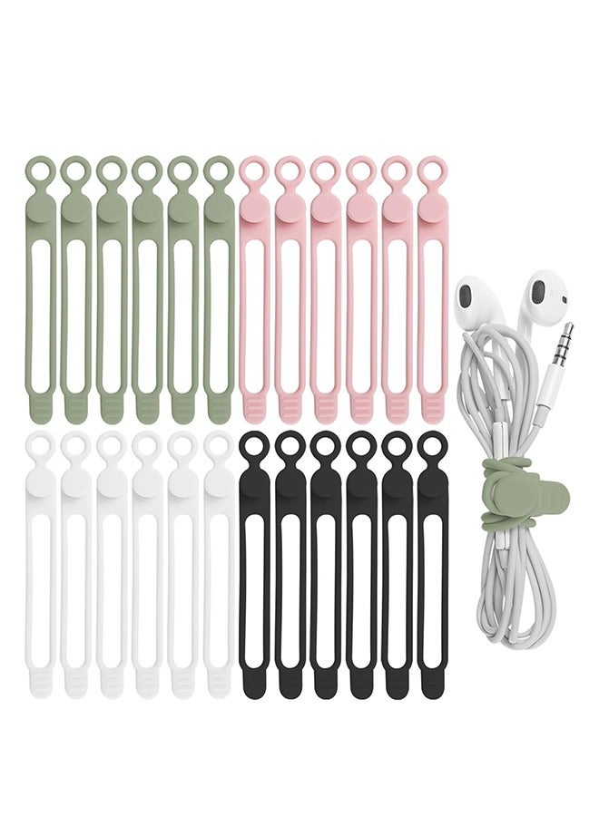 Loquat 24Pcs Silicone Cable Straps Cord Organizer for Bundling Earphone, Phone Charger, Computer Cords, Reusable Cable Ties Wire Organizer in Home,Office,Kitchen,School (4 Colors) - Image 1