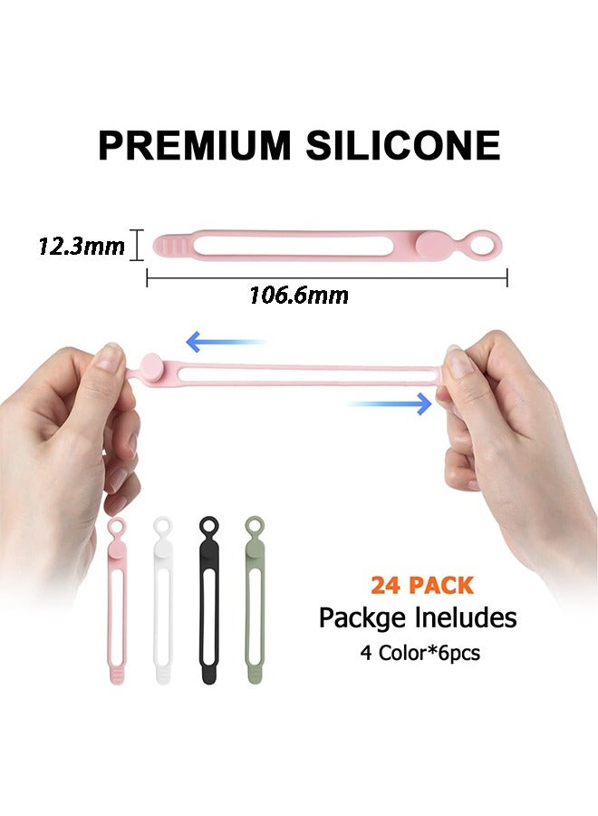Loquat 24Pcs Silicone Cable Straps Cord Organizer for Bundling Earphone, Phone Charger, Computer Cords, Reusable Cable Ties Wire Organizer in Home,Office,Kitchen,School (4 Colors) - Image 2