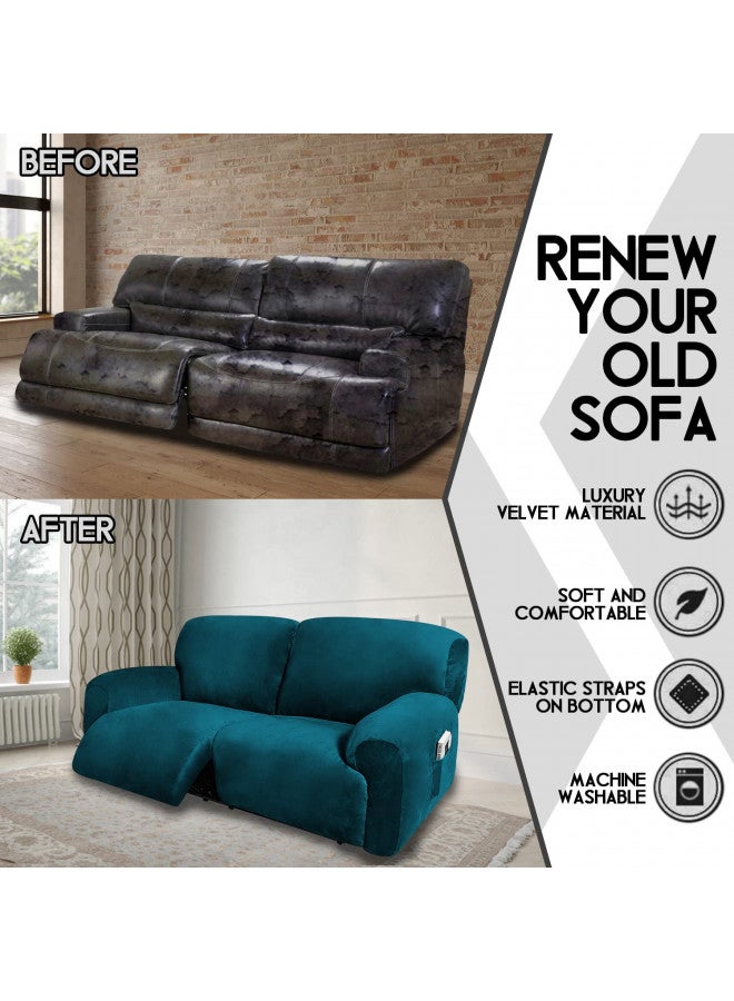 ULTICOR Extra Wide 75" - 100", Reclining 2 Seater Sofa, Extra Wide Reclining Love Seat Slipcover, 6-Piece Velvet Stretch, Reclining Sofa Covers, Thick, Soft, Washable (Deep Teal) - Image 3