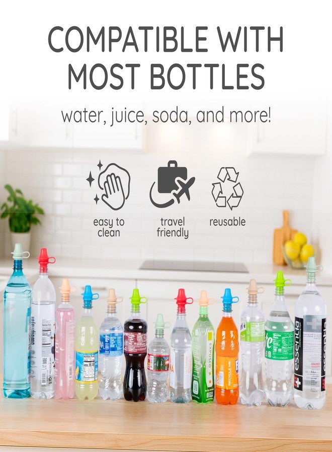 Kiddikap Original Water Bottle Topper for Toddlers – 100% Silicone Sippy Top Spout with Protective Cap makes the Bottle Top a Spill Proof Lid for Kids and Adults - 6 Pack - (Original And Pastel) - Image 5