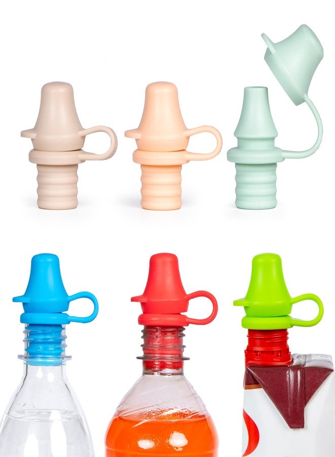 Kiddikap Original Water Bottle Topper for Toddlers – 100% Silicone Sippy Top Spout with Protective Cap makes the Bottle Top a Spill Proof Lid for Kids and Adults - 6 Pack - (Original And Pastel) - Image 1