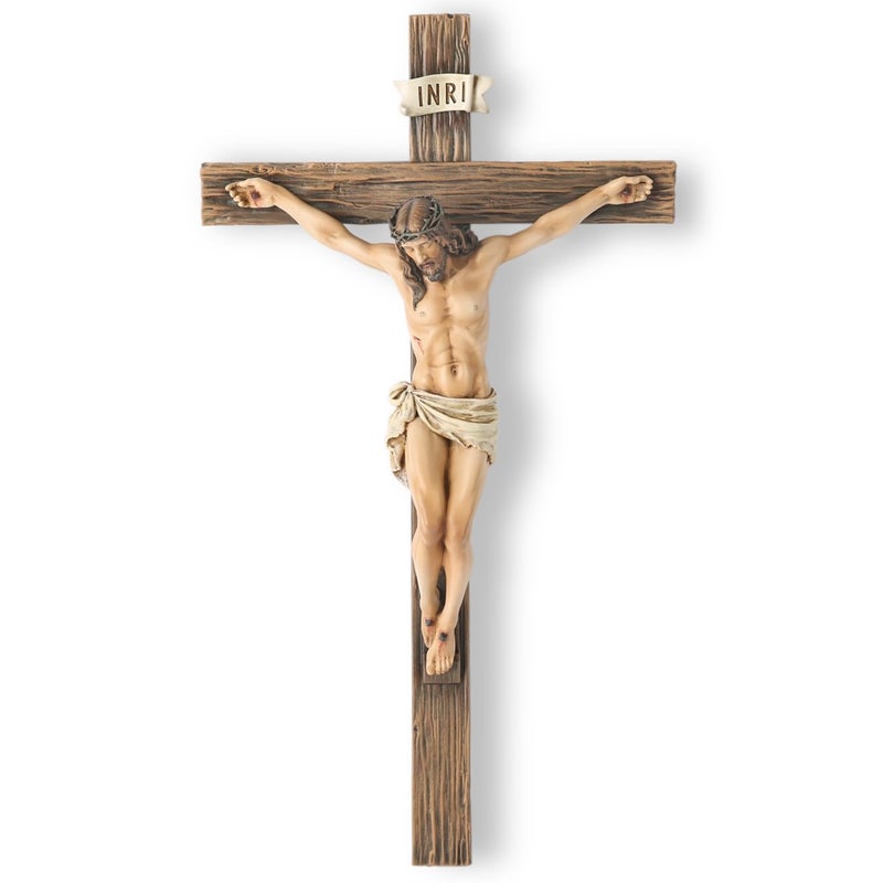 BC Catholic Crucifix Wall Cross Jesus Christ Inspirational Home Dcor Religious Devout Gift 10H Renaissance Sculpture Handmade by Buildclassic