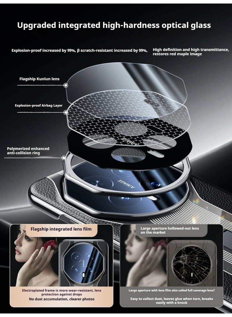 general Case Compatible with Honor Magic 8 Pro 5G Porsche Design Genuine Leather Hard PC Shockproof Back Cover, Luxury Business Galvanize Stand Case with Camera Protection - Image 3