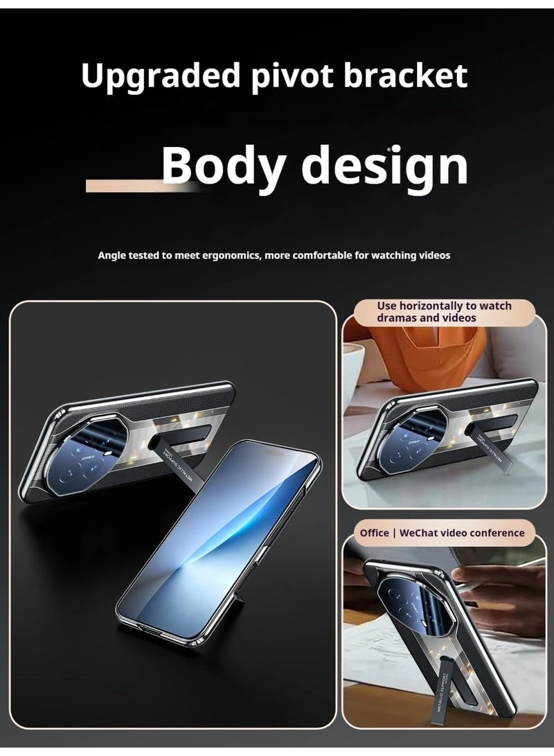 general Case Compatible with Honor Magic 8 Pro 5G Porsche Design Genuine Leather Hard PC Shockproof Back Cover, Luxury Business Galvanize Stand Case with Camera Protection - Image 4