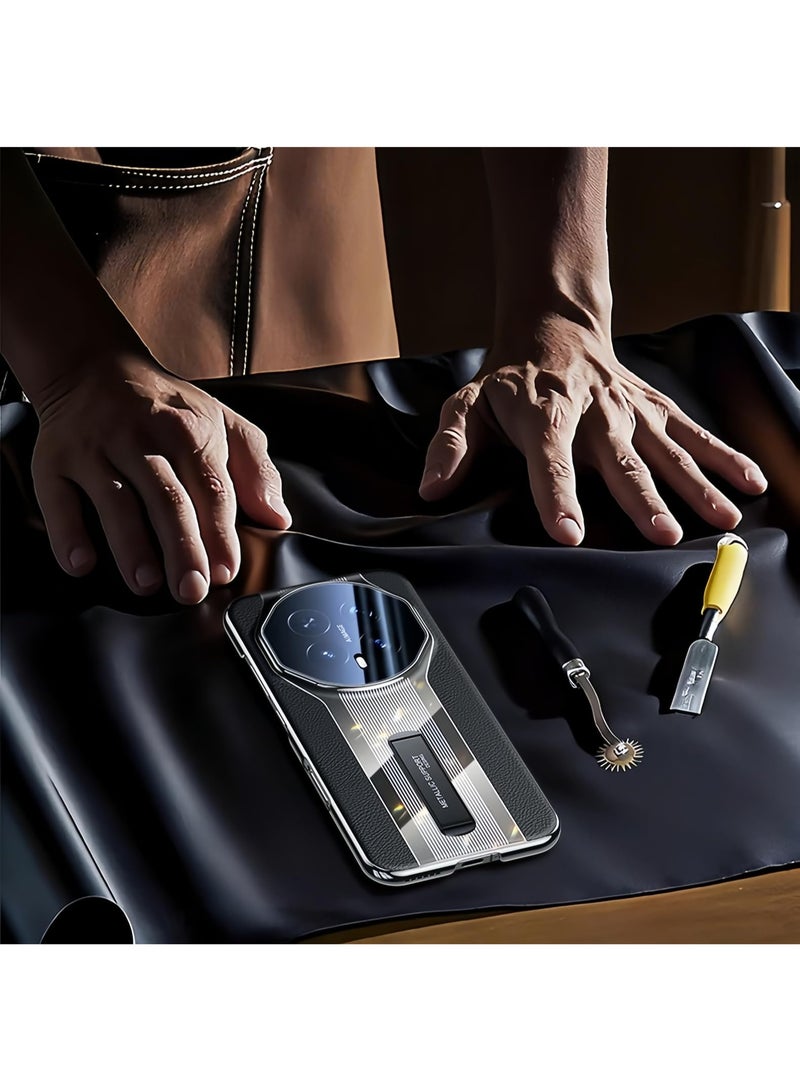 general Case Compatible with Honor Magic 8 Pro 5G Porsche Design Genuine Leather Hard PC Shockproof Back Cover, Luxury Business Galvanize Stand Case with Camera Protection - Image 2