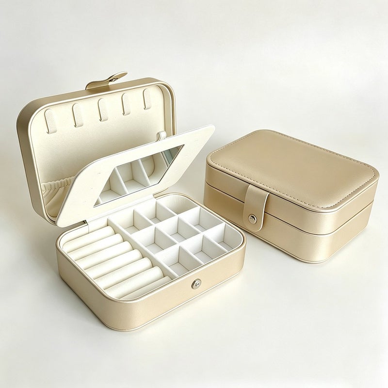 Travel-Friendly PU Leather Jewelry Box - Compact, Dustproof, Scratch-Resistant Organizer for Rings, Earrings, and Lipstick