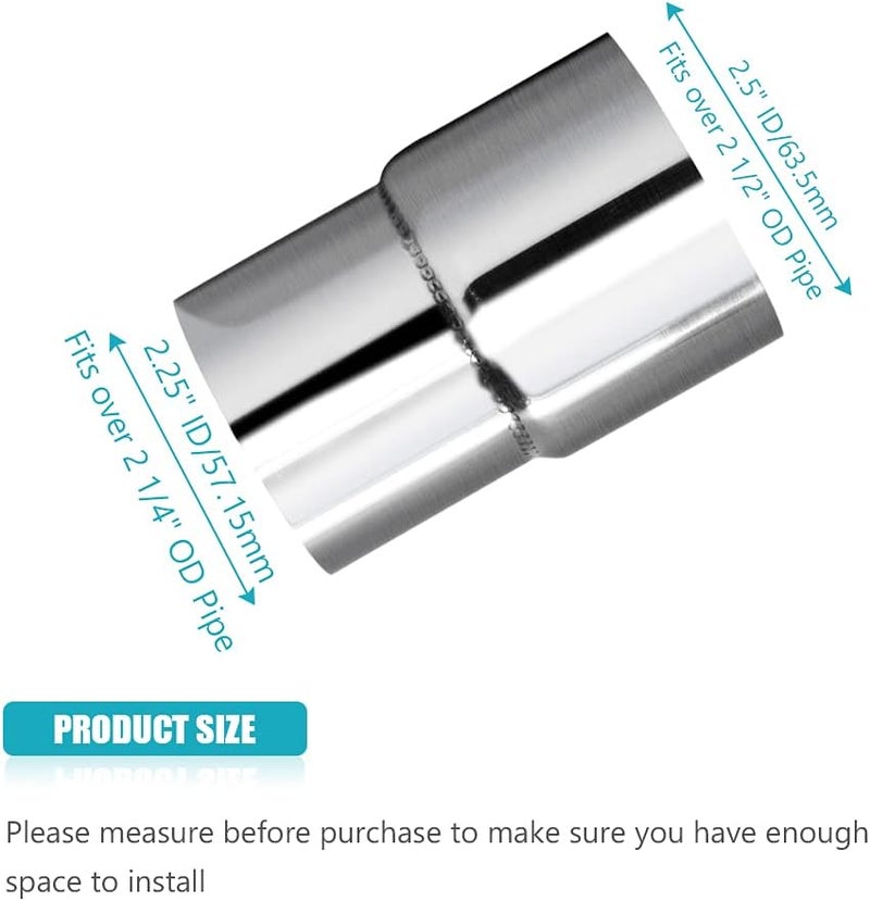 A ABIGAIL Universal 2.25" ID 2.5" ID Exhaust Pipe Adapter Connector Reducer 304 Stainless Steel 2.25 Inch to 2.5 Inch 2 1/4” ID to 2 1/2” ID kit - Image 3