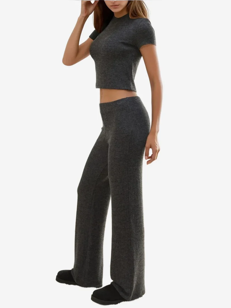 Hiccup Dark Grey Elastic Waist Soft Textured Knitted Pants for Women | Best Price UAE