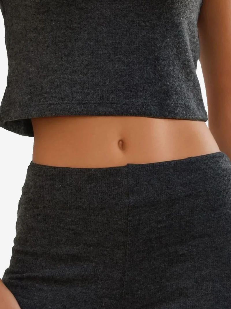 Hiccup Dark Grey Elastic Waist Soft Textured Knitted Pants for Women | Best Price UAE