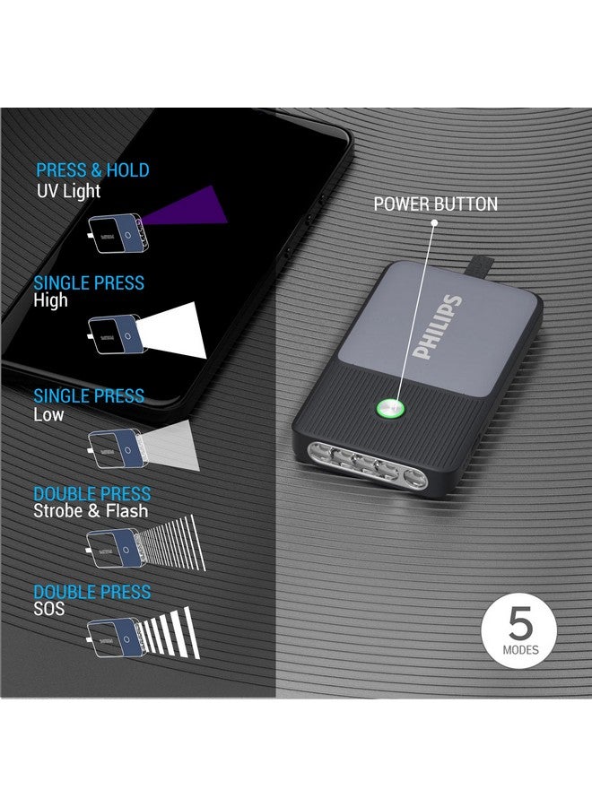 Philips 350 Lumens ABS Multi-Functional Rechargeable Pocket Flashlight Grey and Black 1.4 x 5.9 x 10.2 cm SFL3403/56 - Image 5