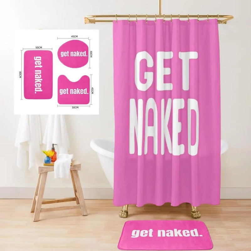 Y&D Get Naked Bath Rug Set 4 PCS Shower Curtain and Bathroom Mat Set for Bath Tub - Image 1
