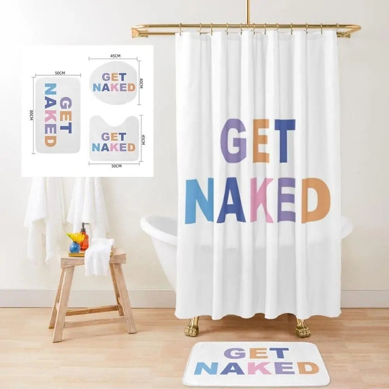 Y&D Get Naked Bath Rug Set 4 PCS Shower Curtain and Bathroom Mat Set for Bath Tub - Image 5