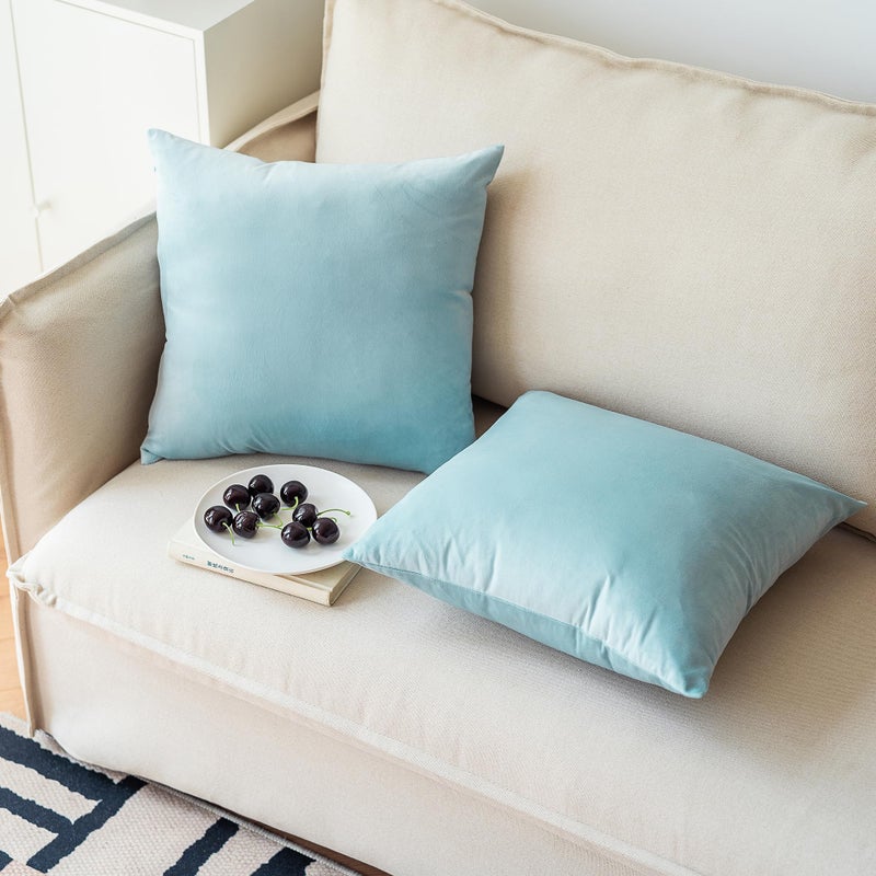 NiNi ALL Decorative Throw Pillow Covers Pack of 2, Velvet Throw Pillow Cases for Couch Pillows Cover Bedroom Living Room Outdoor Pillow Covers 18x18 Inch Baby Blue - Image 2