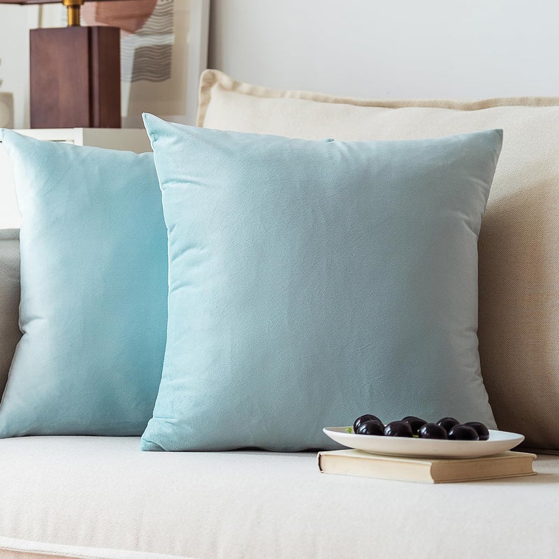 NiNi ALL Decorative Throw Pillow Covers Pack of 2, Velvet Throw Pillow Cases for Couch Pillows Cover Bedroom Living Room Outdoor Pillow Covers 18x18 Inch Baby Blue - Image 1