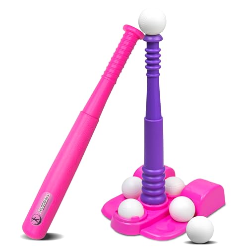 TOMLEON T Ball Stand for Girls 35 58 Baseball Set Includes 6 Large Balls an Adjustable Tball Batting Tee and a Storage Net Kids Bat and Ball TBall Sets for Kids - Image 1