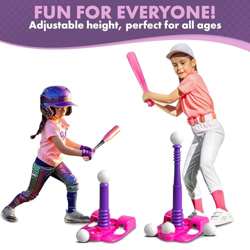 TOMLEON T Ball Stand for Girls 35 58 Baseball Set Includes 6 Large Balls an Adjustable Tball Batting Tee and a Storage Net Kids Bat and Ball TBall Sets for Kids - Image 5