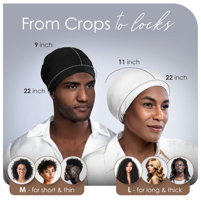 CAPLORD Adjustable Satin Bonnet for Men & Women - Satin Beanie for All Hair Types, Perfect as Sleep Bonnet for Curly or Soft Hair - Wrap Sleep Cap Black - Image 5
