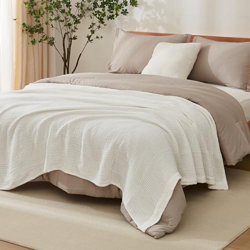 EMME Cotton Blanket King Size for Bed Soft Muslin Blankets 108"x90" Lightweight Breathable Layering Blanket Bedspread Coverlet All Season Gauze, White - Image 5