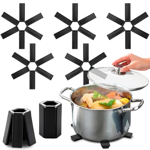 Rexez Foldable Trivets for Hot Dishes Trivets for Hot Pots and Pans Hot Pads for Countertops Hot Pan Holder for Counter Foldable Trivet Set Pan Holders for Hot Food Pot Holders for Kitchen | 2 Pack - Image 1