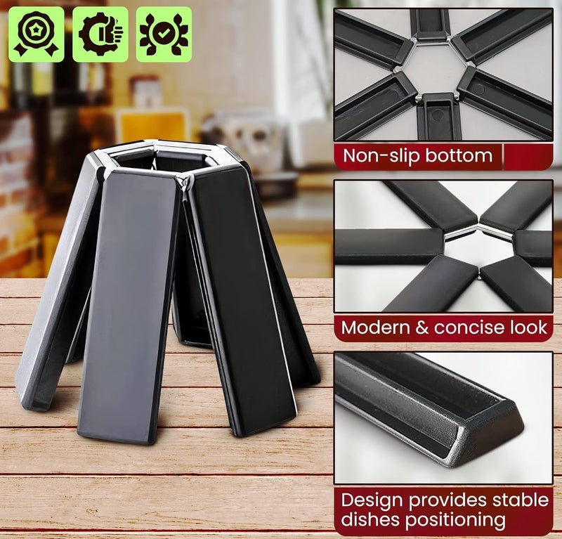 Rexez Foldable Trivets for Hot Dishes Trivets for Hot Pots and Pans Hot Pads for Countertops Hot Pan Holder for Counter Foldable Trivet Set Pan Holders for Hot Food Pot Holders for Kitchen | 2 Pack - Image 3