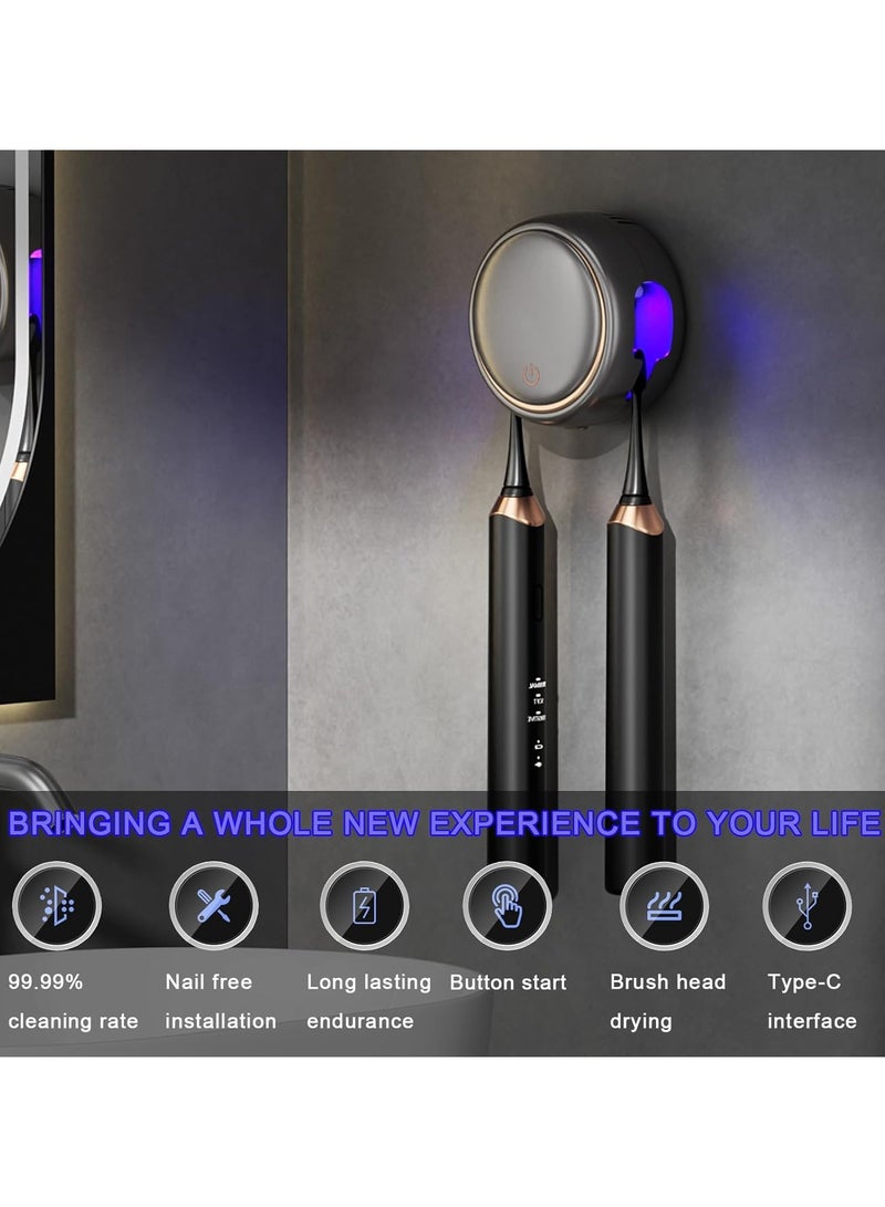 Toothbrush Holders for Bathrooms,Rechargeable Travel Toothbrush Holder,Home Wall Mounted Toothbrush Organizer with 2 Brush Slots, Smart Drying Toothbrush Cleaner （Grey） - Image 2