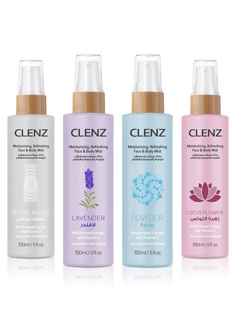 Witch Hazel Mist Collection (Royal Musk , Lotus Flower , Lavender, Powder) - 150 ml x4