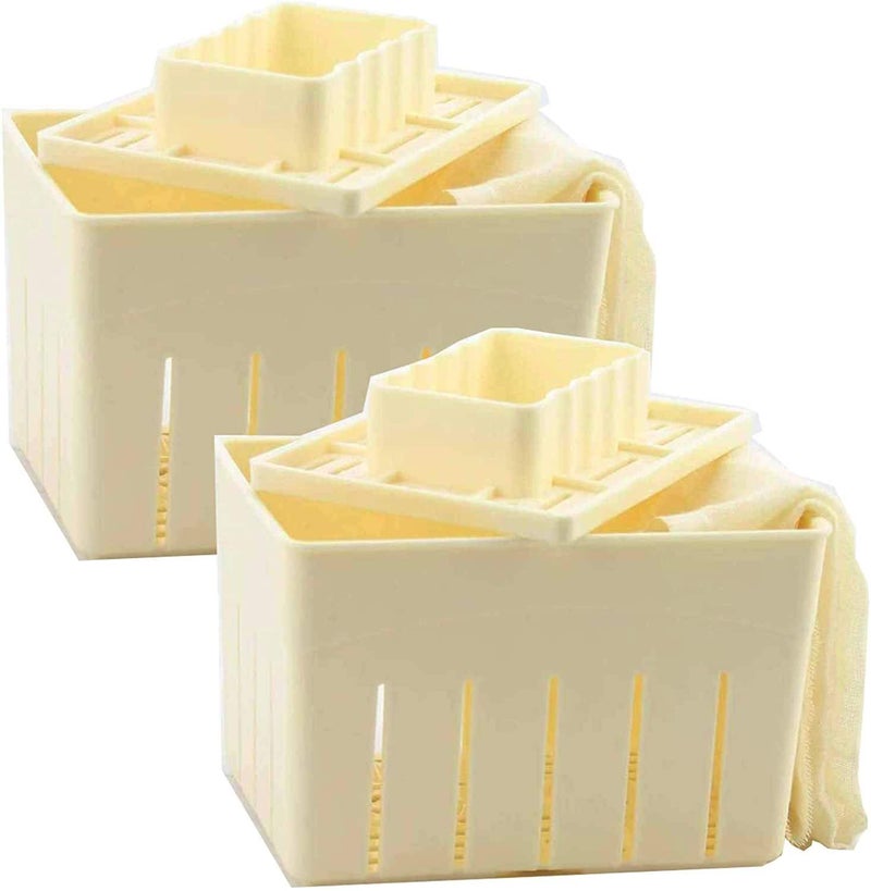 Tofu Press Mould (2PCS) Food Grade Plastic DIY Homemade Tofu Maker Pressing Mold Kit/Cheese Press + Soybean Curd Cheese Cloth Kitchen Tools