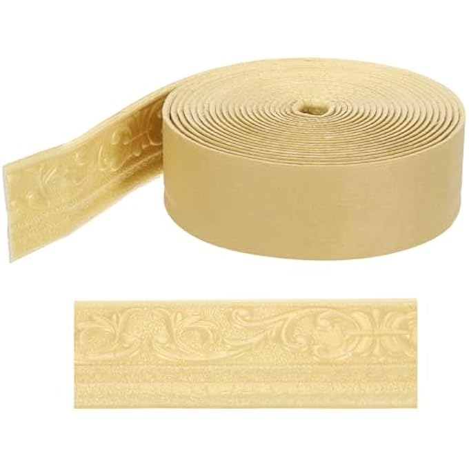 SELF-ADHESIVE 3D WALL EDGING 362"X3.1" FLEXIBLE PEEL AND STICK MOLDING TRIM FOR WALL MIRROR DOOR WARDROBE GAP SEALING FRAME LINES, GOLD TONE - Image 1