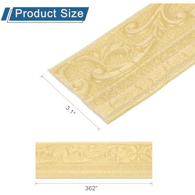 SELF-ADHESIVE 3D WALL EDGING 362"X3.1" FLEXIBLE PEEL AND STICK MOLDING TRIM FOR WALL MIRROR DOOR WARDROBE GAP SEALING FRAME LINES, GOLD TONE - Image 2