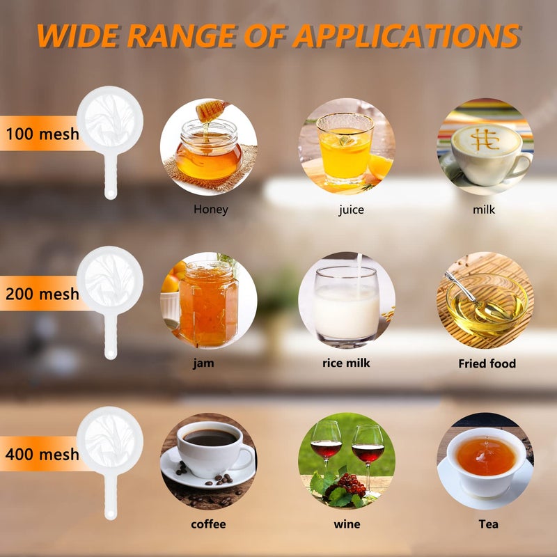 MIATTCLD Kitchen Ultra-Fine Nylon Mesh Strainer 5.51 Inch, Plastic Sieve Fine Mesh with Handle Kitchen Tool For Soy Milk, Coffee, Milk, Yogurt, Juice,Tea Leaf Filter, Honey, Wine (400 mesh) - Image 4