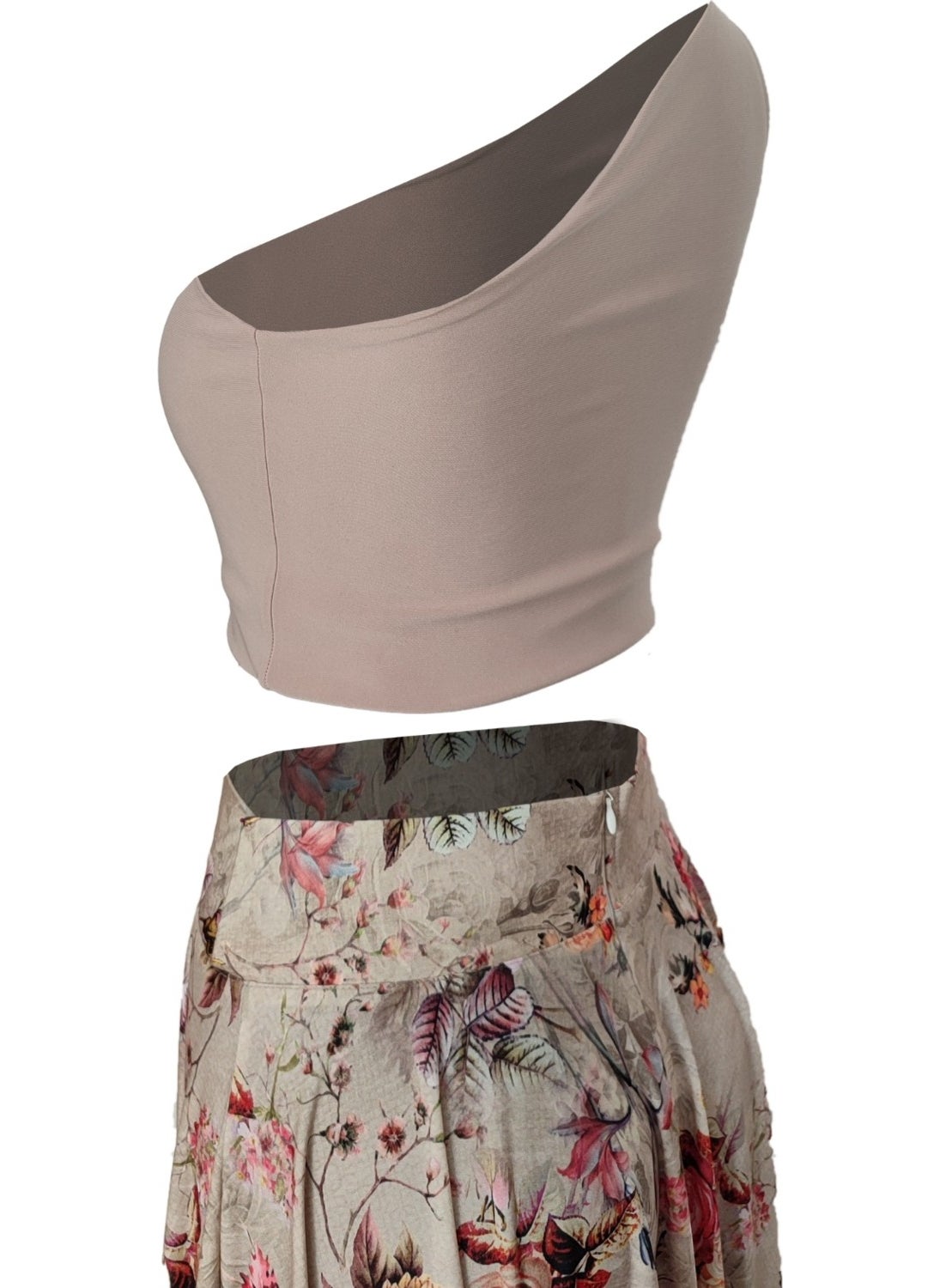 Due Stelle Double Sided Women's One Shoulder Crop Blouse Green - Beige  - Image 2